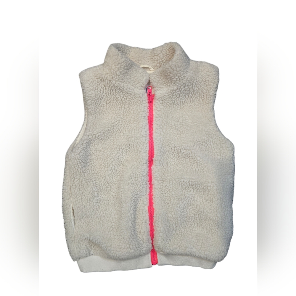 GAP Kids Sherpa Fleece Vest‎ L Cream Off-White with Pink Zip Cozy Winter Layer